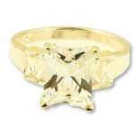 Sterling Silver Emerald Cut Simulated Diamond Solitaire w/ Accents Ring (Size K)