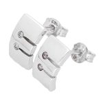 Sterling Silver Simulated Amethyst Initial 'E' Stud Earrings (7x11mm) - Image 2