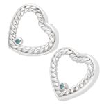 Sterling Silver Blue Zircon Rope Effect Heart Stud Earrings (21x20mm) - Image 2