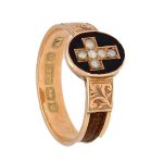 Antique 9Carat Horse Hair Seed Pearl Mourning-Ring Birmingham 1900 (Size O) - Image 2