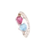 18Carat White Gold Blue Topaz, Tourmaline & Diamond Pendant (7x17mm)