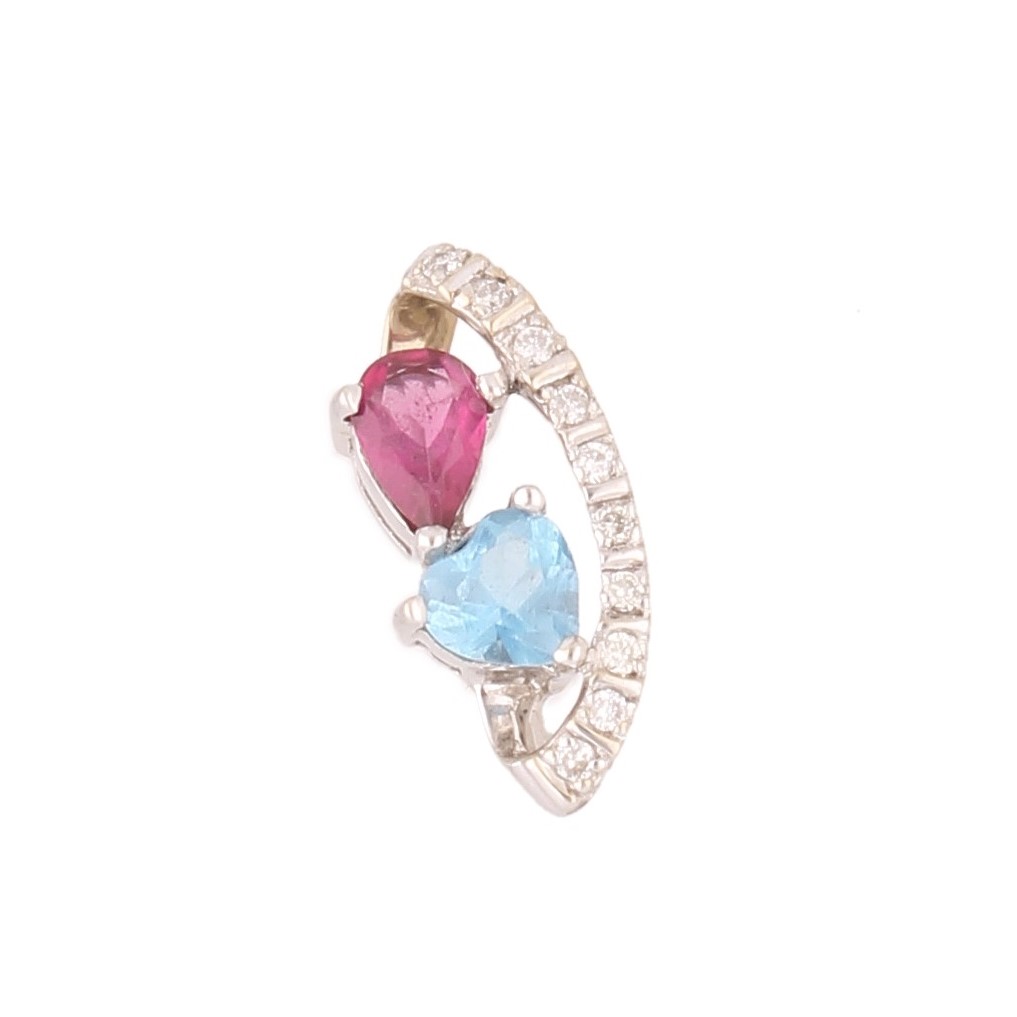 18Carat-White-Gold-Blue-Topaz-Tourmaline-Diamond-Pendant-7x17mm-1 18Carat White Gold Blue Topaz, Tourmaline & Diamond Pendant (7x17mm) - Image 1