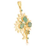 18Carat Yellow Gold 3.00ct Emerald & Seed Pearl Flower Design Pendant (25x38mm)