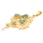 18Carat Yellow Gold 3.00ct Emerald & Seed Pearl Flower Design Pendant (25x38mm) - Image 2