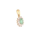 9Carat Yellow Gold Emerald & Diamond Halo Cluster Pendant (7x8mm)