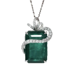 18Carat White Gold 19.08ct Emerald & 1.32ct Diamond Pendant
