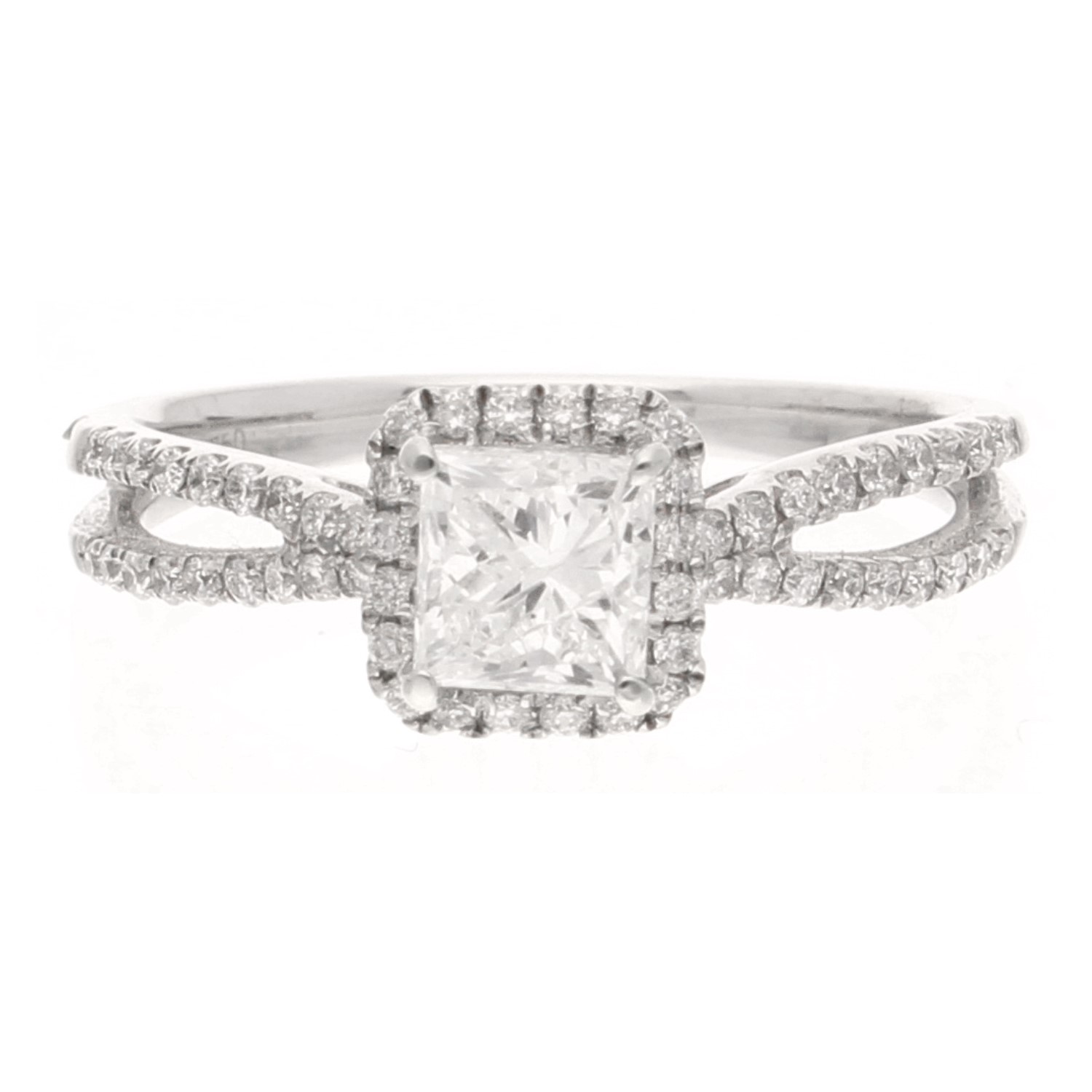 18Carat White Gold Diamond 0.75ct Solitaire & 0.26ct Accents Ring (Size L) 4x4mm Head (1) 18Carat White Gold Diamond 0.75ct Solitaire & 0.26ct Accents Ring (Size L) 4x4mm Head - Image 1