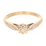9Carat Yellow Gold 0.10ct Diamond Solitaire w/ Accents Ring (Size J) 4mm Head