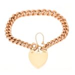 9Carat Rose Gold 6.75" Graduated Curb Bracelet w/ Safety Chain & 9Carat Yellow Gold Heart Padlock (6-9mm & 18x25mm) - Image 5