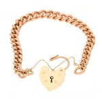 9Carat Rose Gold 6.75" Graduated Curb Bracelet w/ Safety Chain & 9Carat Yellow Gold Heart Padlock (6-9mm & 18x25mm) - Image 4