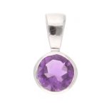 9Carat White Gold Amethyst Solitaire Pendant (6mm Diameter)