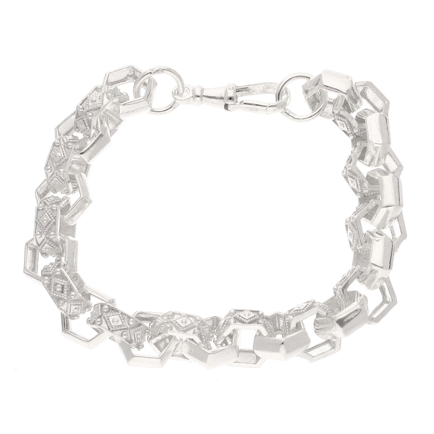 New Sterling Silver 8.75″ Hexagonal Patterned Belcher Bracelet (11mm Wide) (1) New Sterling Silver 8.75″ Hexagonal Patterned Belcher Bracelet (11mm Wide) - Image 1