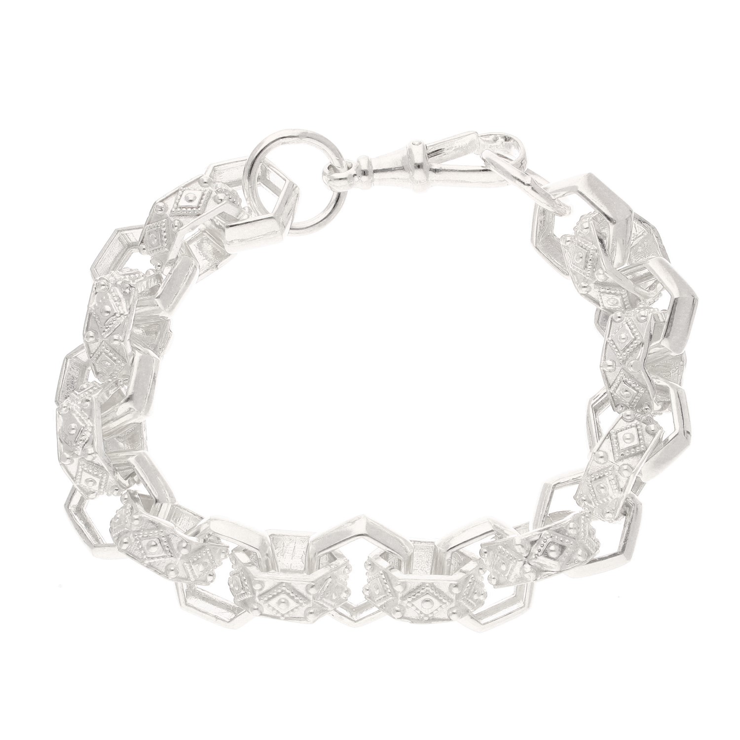 New! Sterling Silver 9.75 Patterned Hexagonal Belcher Bracelet (15mm Wide) (1) New! Sterling Silver 9.75" Patterned Hexagonal Belcher Bracelet (15mm Wide) - Image 1
