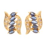 18Carat Yellow Gold Sapphire & Diamond Stud Earrings (10x15mm)