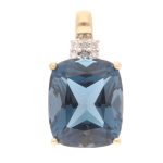 9Carat Yellow Gold Blue Topaz & Diamond Pendant (10x12mm Head)