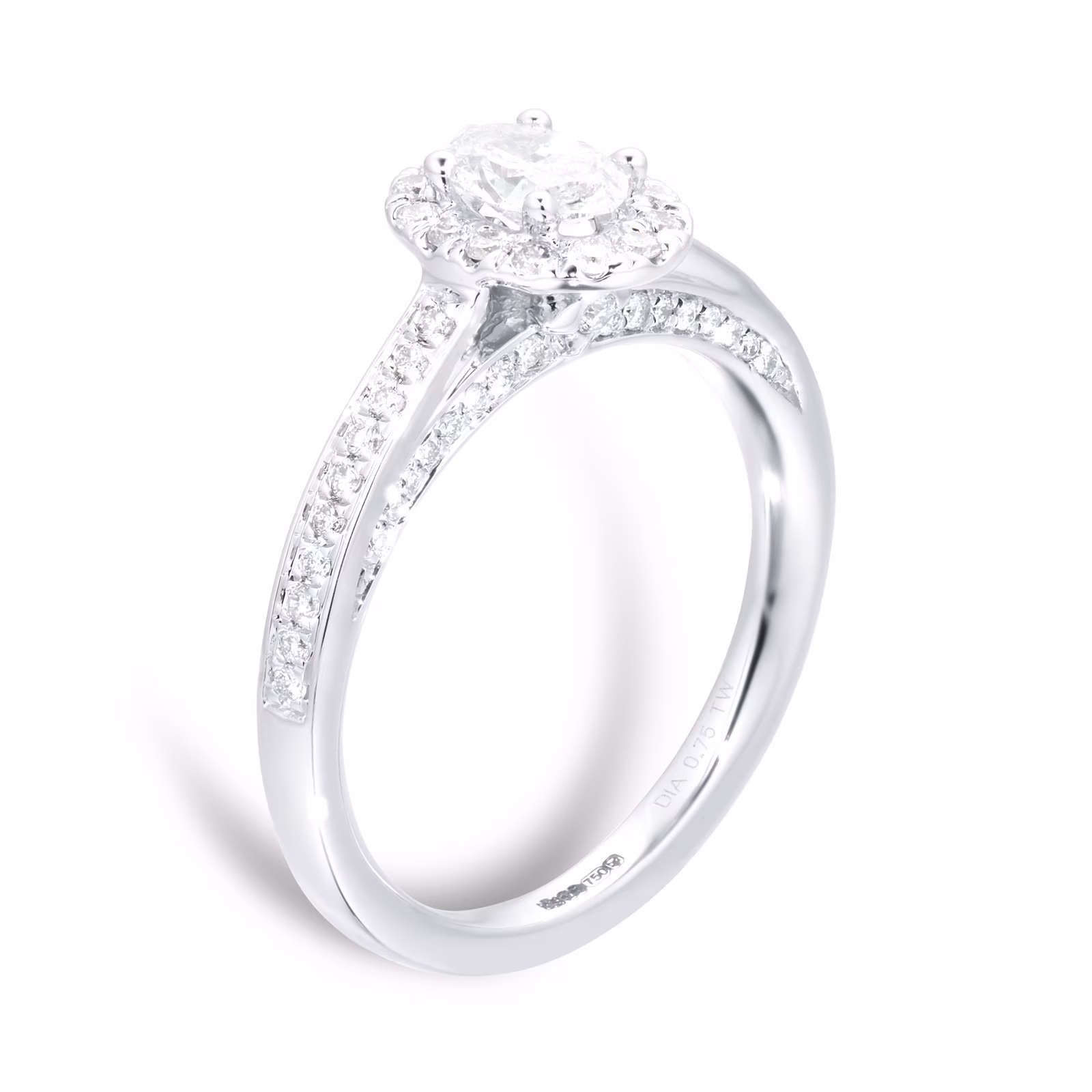 18Carat White Gold 0.37ct Diamond Solitaire w/ Accents Halo Ring (Size L)