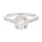18Carat White Gold 0.32ct Diamond Solitaire w/ 0.40ct Accents Ring (Size H) 4x4mm Head
