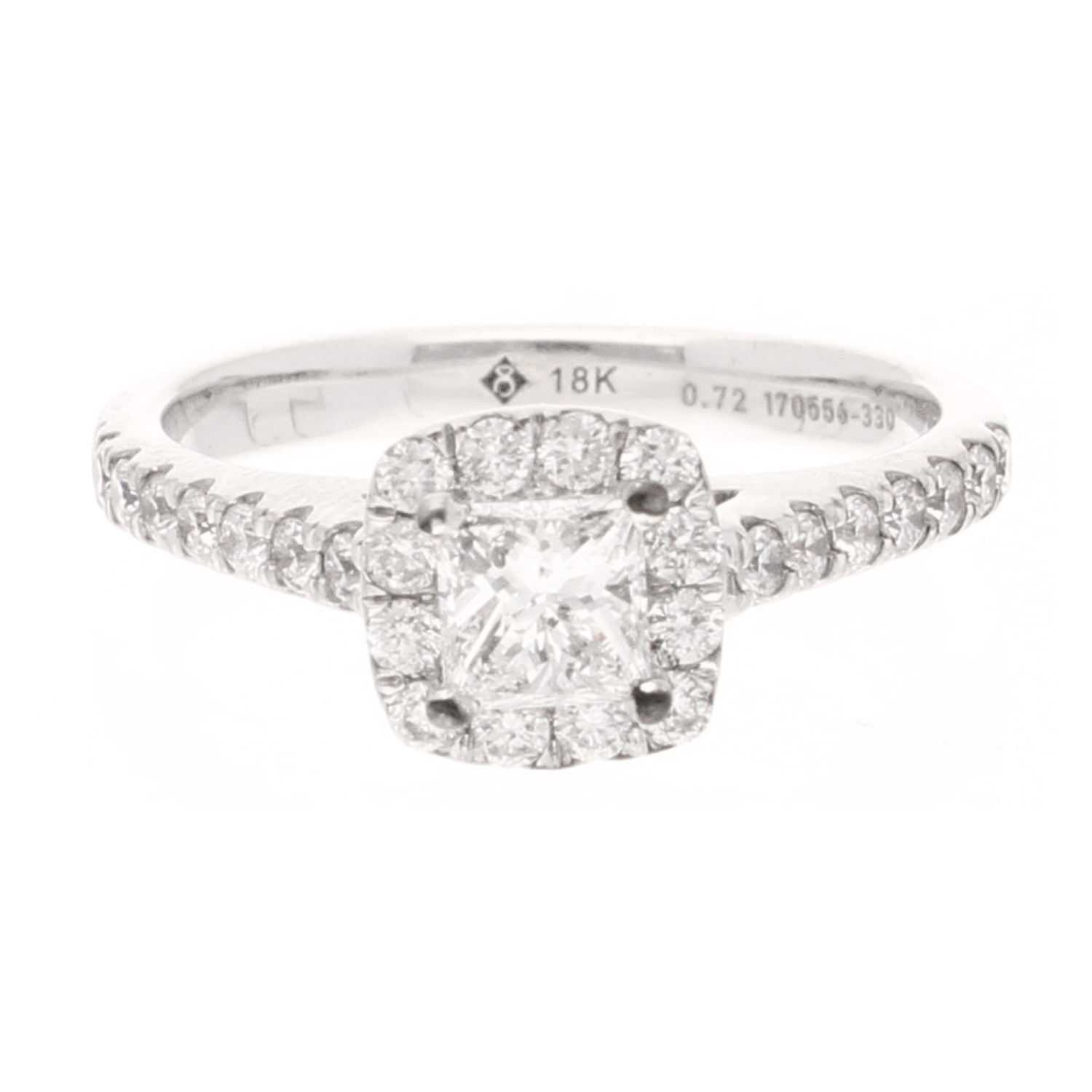 18Carat White Gold 0.32ct Diamond Solitaire w 0.40ct Accents Ring (Size H) 4x4mm Head (1) 18Carat White Gold 0.32ct Diamond Solitaire w/ 0.40ct Accents Ring (Size H) 4x4mm Head - Image 1