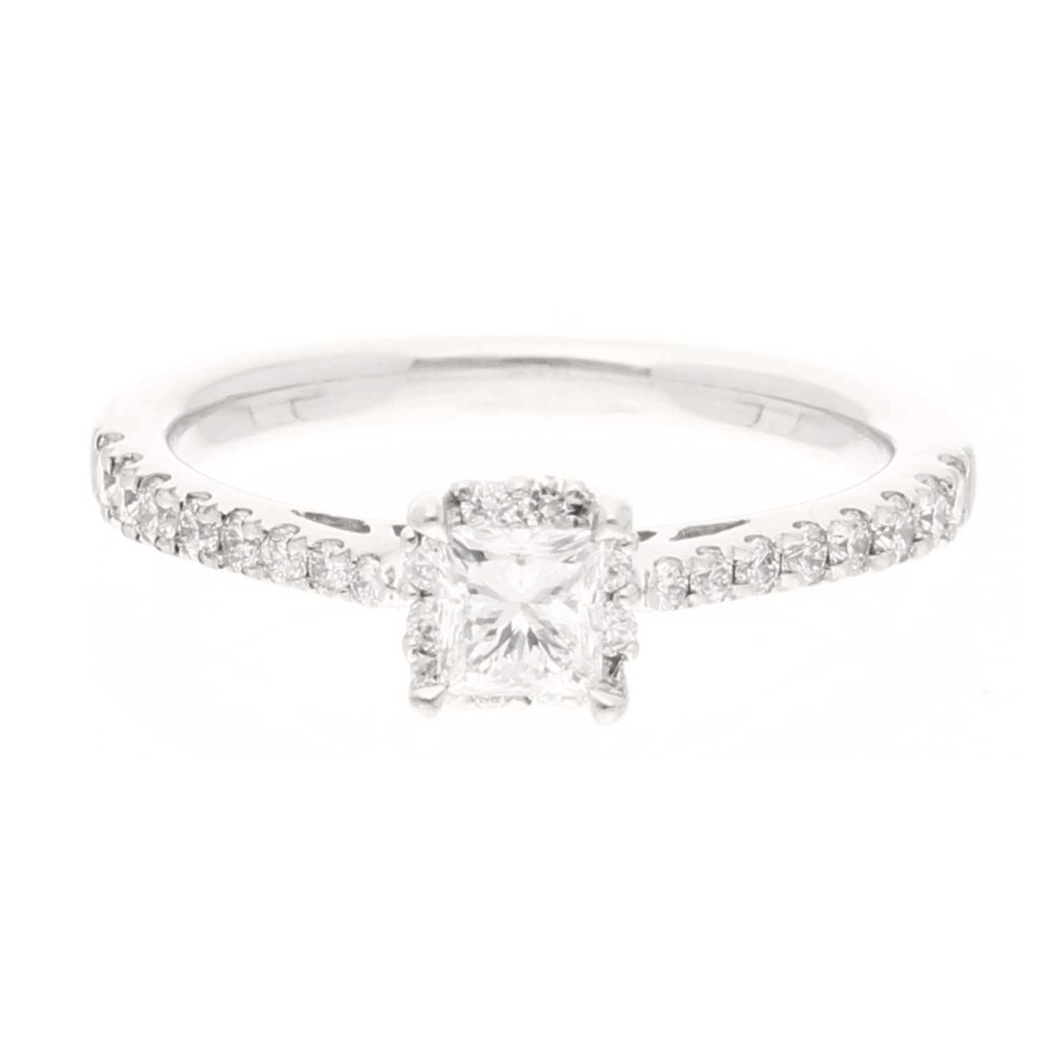 18Carat White Gold 0.61ct Diamond Solitaire w Accents Ring (Size L) 4x4mm Head (1) 18Carat White Gold 0.61ct Diamond Solitaire w/ Accents Ring (Size L) 4x4mm Head - Image 1