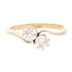 Vintage 18Carat Yellow Gold & Platinum 0.50ct Diamond Two-Stone Ring (Size I) 6mm Widest