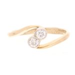 18Carat Yellow Gold & Platinum 0.25ct Diamond Two-Stone Crossover Ring (Size H 1/2) 5.5mm Widest