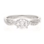18Carat White Gold 0.46ct Diamond Solitaire w/ 0.09ct Accents Ring (Size H 1/2) 4.5mm Head