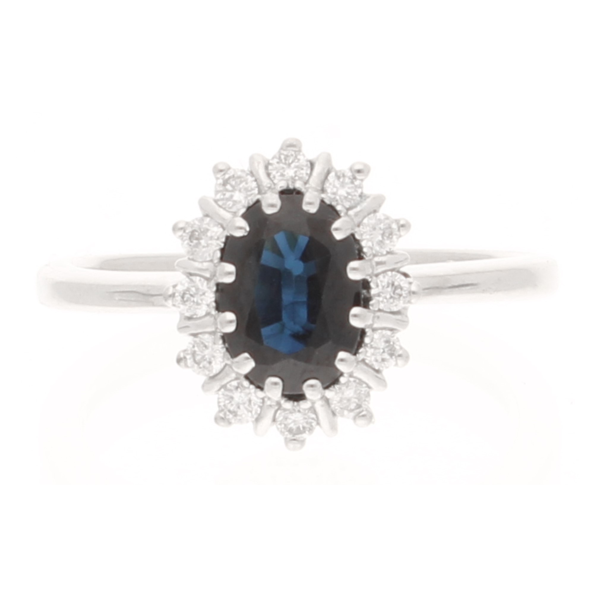 18Carat White Gold 1.00ct Sapphire & 0.15ct Diamond Cluster Ring (Size J 12) 9x11mm (1) 18Carat White Gold 1.00ct Sapphire & 0.15ct Diamond Cluster Ring (Size J 1/2) 9x11mm - Image 1