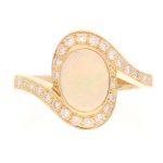 18Carat Yellow Gold AAA 1.00ct Opal Solitaire w/ 0.30ct Diamond Accents Ring (Size P) 14.5mm Widest