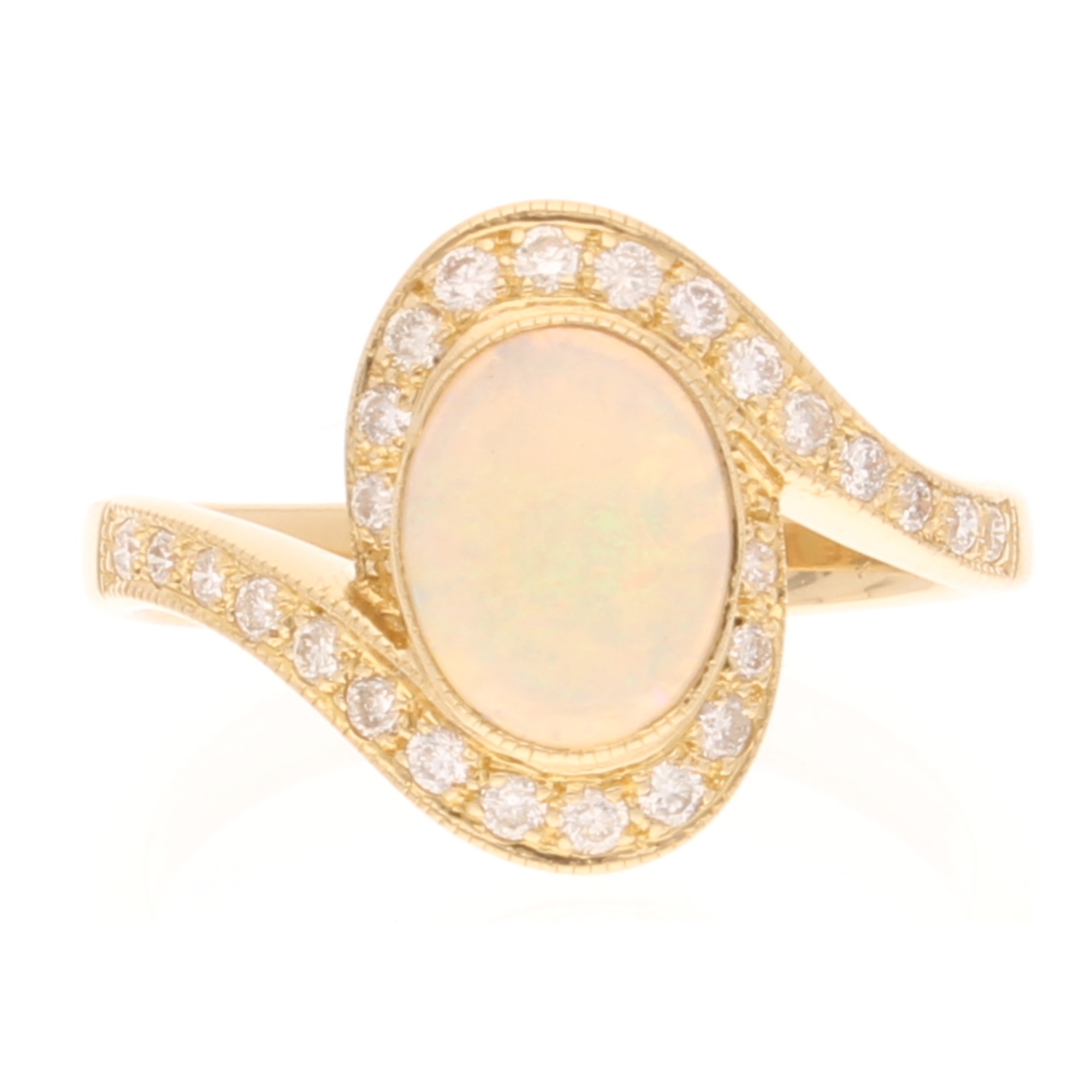 18Carat Yellow Gold AAA 1.00ct Opal Solitaire w 0.30ct Diamond Accents Ring (Size P) 14.5mm Widest (1) 18Carat Yellow Gold AAA 1.00ct Opal Solitaire w/ 0.30ct Diamond Accents Ring (Size P) 14.5mm Widest - Image 1