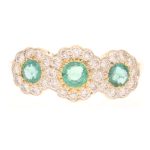 18Carat Yellow Gold Emerald & Diamond Cluster Ring (Size N) 8mm Widest