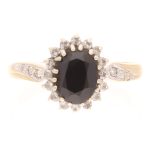 9Carat Yellow Gold Sapphire & Diamond Cluster Ring (Size O) 10x11mm