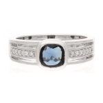 18Carat White Gold 1.75ct AAA Sapphire Solitaire w/ 0.06ct Diamond Accents Ring (Size N) 7x7.5mm Head