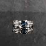 18Carat White Gold 1.75ct AAA Sapphire Solitaire w/ 0.06ct Diamond Accents Ring (Size N) 7x7.5mm Head - Image 2
