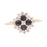 9Carat Yellow Gold Sapphire & Simulated Diamond Cluster Ring (Size L 1/2) 11x11mm
