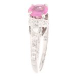 18Carat White Gold Pink Sapphire Solitaire w/ Diamond Accents Ring (Size K 1/2) 5x6mm Head - Image 2
