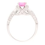 18Carat White Gold Pink Sapphire Solitaire w/ Diamond Accents Ring (Size K 1/2) 5x6mm Head - Image 3