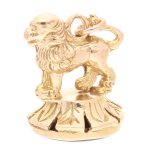 9Carat Yellow Gold Bloodstone Lion Fob Pendant (18x21mm)