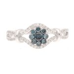 14Carat White Gold 0.39tcw Blue & White Diamond Cluster Ring (Size N 1/2) 8.5mm Widest