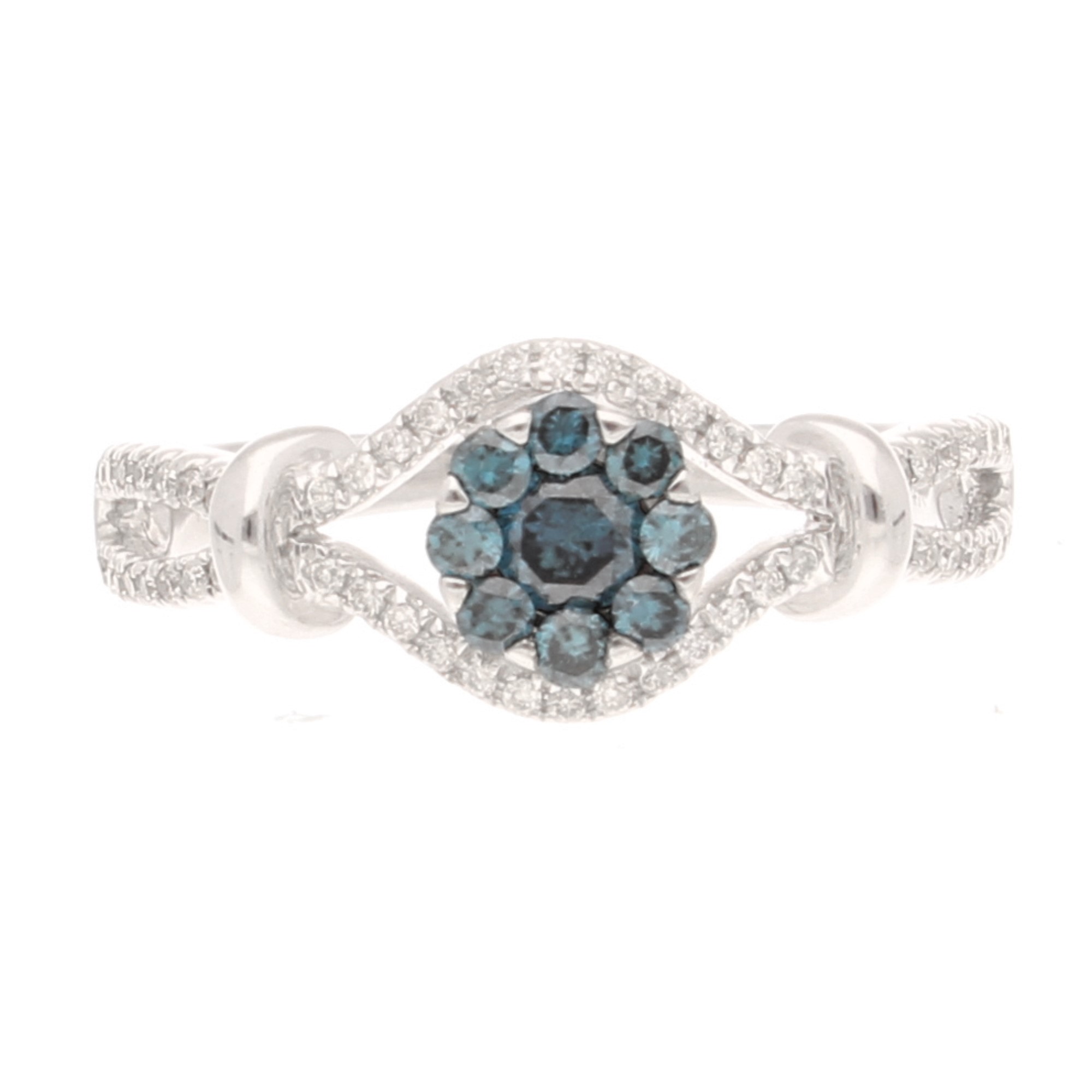 14Carat White Gold 0.39tcw Blue & White Diamond Cluster Ring (Size N 12) 8.5mm Widest (1) 14Carat White Gold 0.39tcw Blue & White Diamond Cluster Ring (Size N 1/2) 8.5mm Widest - Image 1