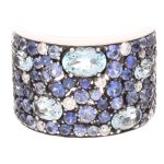 18Carat White Gold 1.50ct Aquamarine, 0.35ct Sapphire & 2.75ct Diamond Cluster Ring (Size M) 16mm Widest