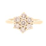 18Carat Yellow Gold 0.75ct Diamond Cluster Ring (Size N 1/2) 9x10mm