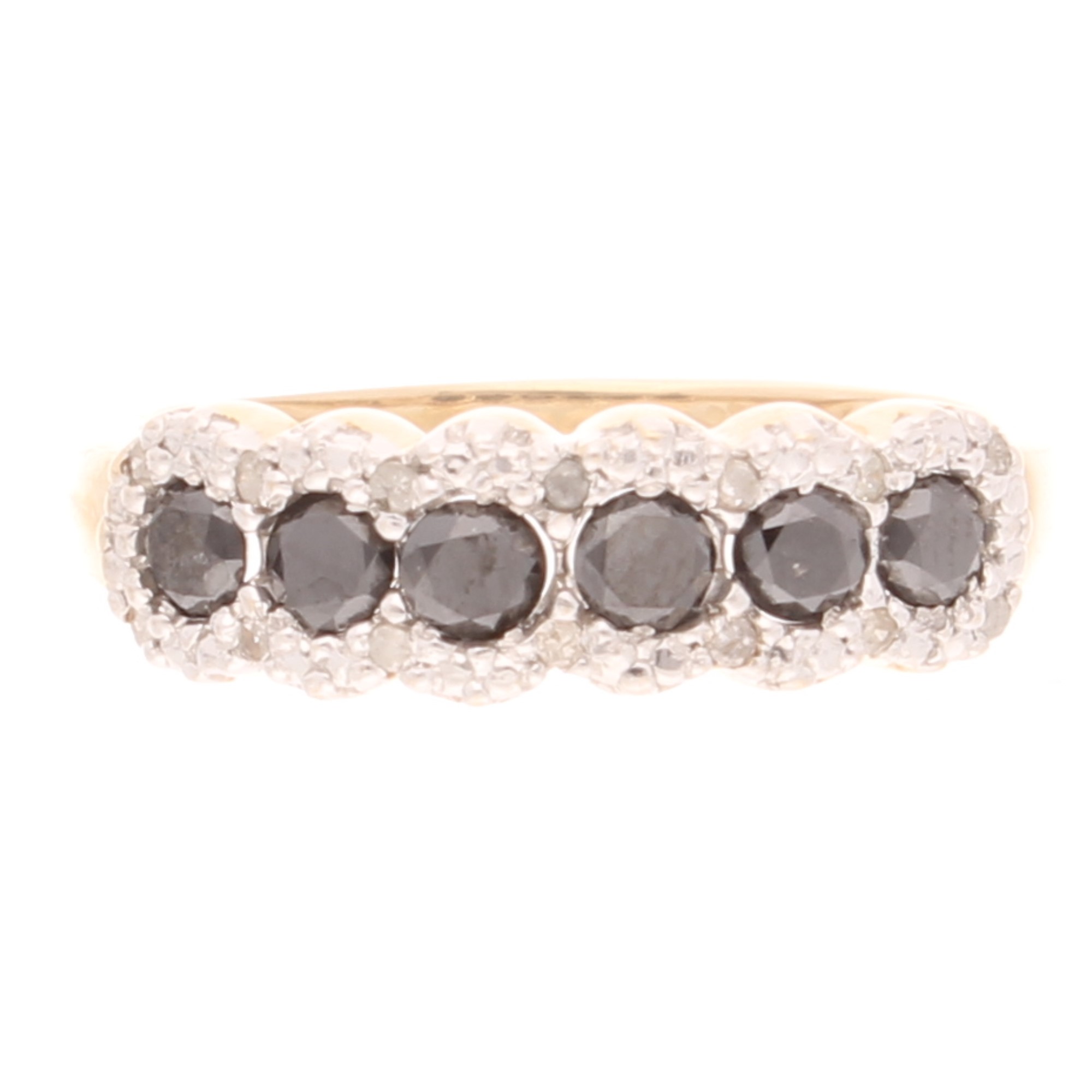 9Carat Yellow Gold 0.50ct Black & White Diamond Fancy Eternity Ring (Siz P) 6mm Wide (1) 9Carat Yellow Gold 0.50ct Black & White Diamond Fancy Eternity Ring (Size P) 6mm Wide - Image 1
