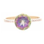 9Carat Yellow Gold Mystic Topaz Solitaire w/ Diamond Accents Ring (Size N) 8mm Head