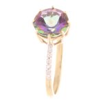9Carat Yellow Gold Mystic Topaz Solitaire w/ Diamond Accents Ring (Size N) 8mm Head - Image 3