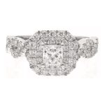 Vera Wang 18Carat White Gold 0.95ct Diamond Cluster w/ Sapphire Accents Ring (Size J) 9x9mm