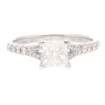 18Carat White Gold 0.75ct Diamond Solitaire w/ 0.30ct Accents Ring (Size L) 5x5mm Head