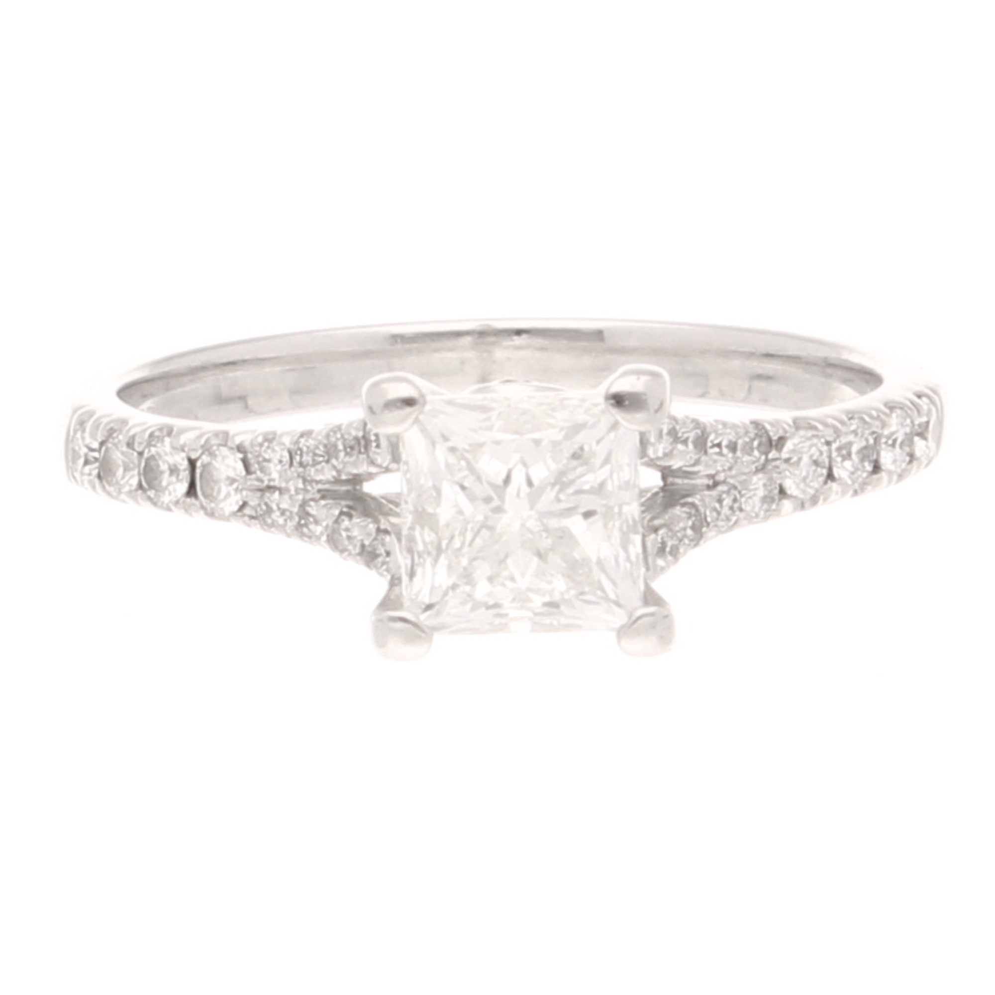 18Carat White Gold 0.75ct Diamond Solitaire w 0.30ct Accents Ring (Size L) 5x5mm Head (1) 18Carat White Gold 0.75ct Diamond Solitaire w/ 0.30ct Accents Ring (Size L) 5x5mm Head - Image 1