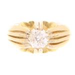 18Carat Yellow Gold 1.25ct Diamond Gypsy Signet Ring (Size N) 10.5mm Widest