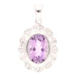 9Carat White Gold Amethyst & White Topaz Pendant (19x22.5mm)