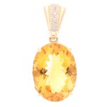 9Carat Yellow Gold Mandarin Citrine & White Topaz Pendant (15x32.5mm)